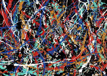 Jackson Pollock Abstract Painting on Paper: Jackson Pollock Abstract Painting on Paper -Approx Painting Size: 17 1/2 x 12 1/2 Inches. Painting is done in the modern, abstract expressionist style for which Pollock is known. It is being sold in t