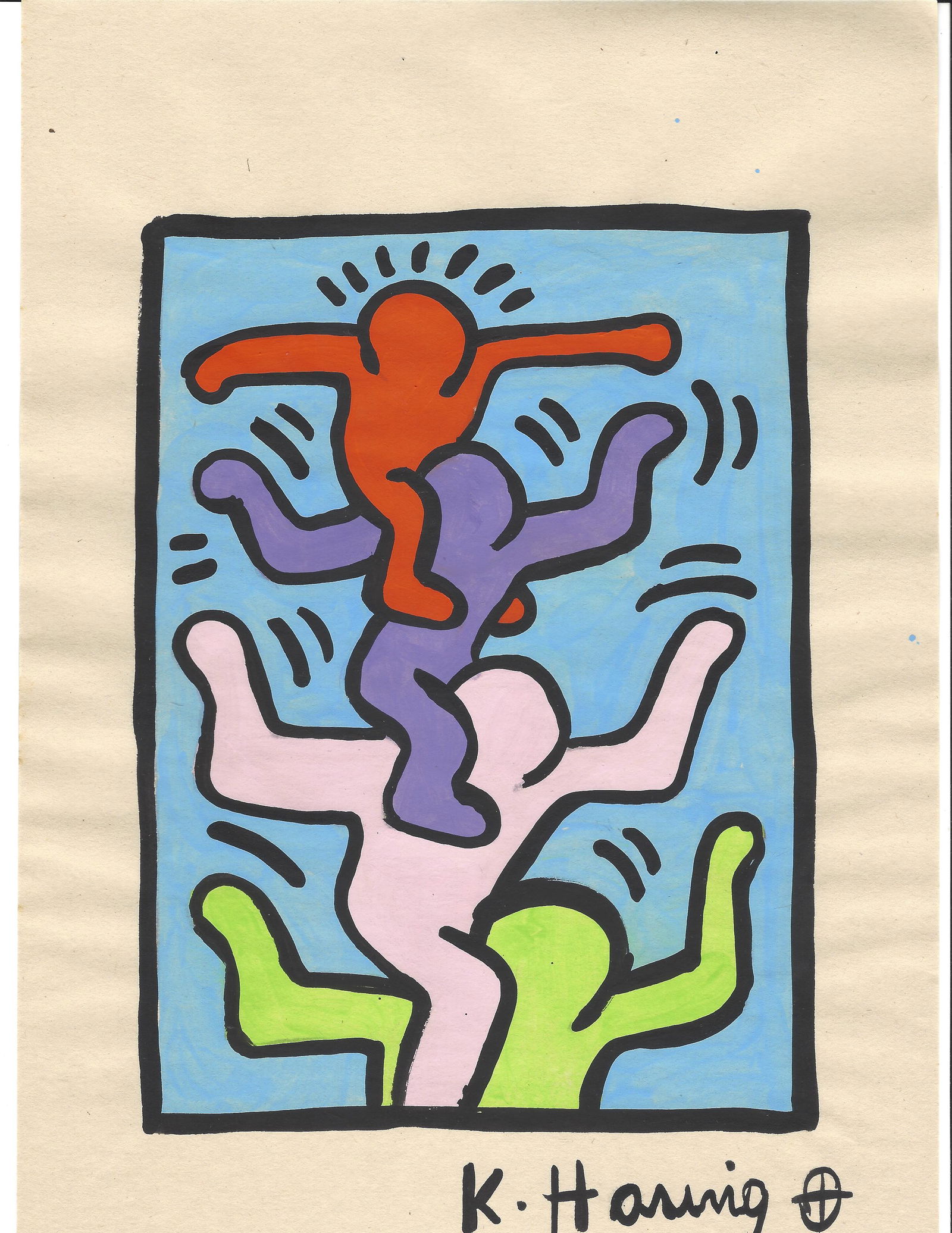 Signed Keith Haring Mixed Media on Paper (1 of 2)