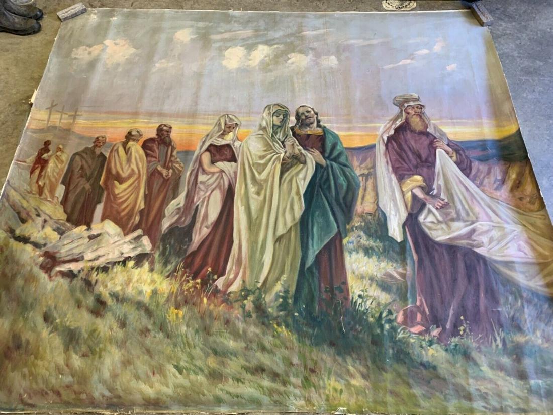 1946  Rare Antique Original Religious Mural Oil Painting on Canvas (1 of 4)