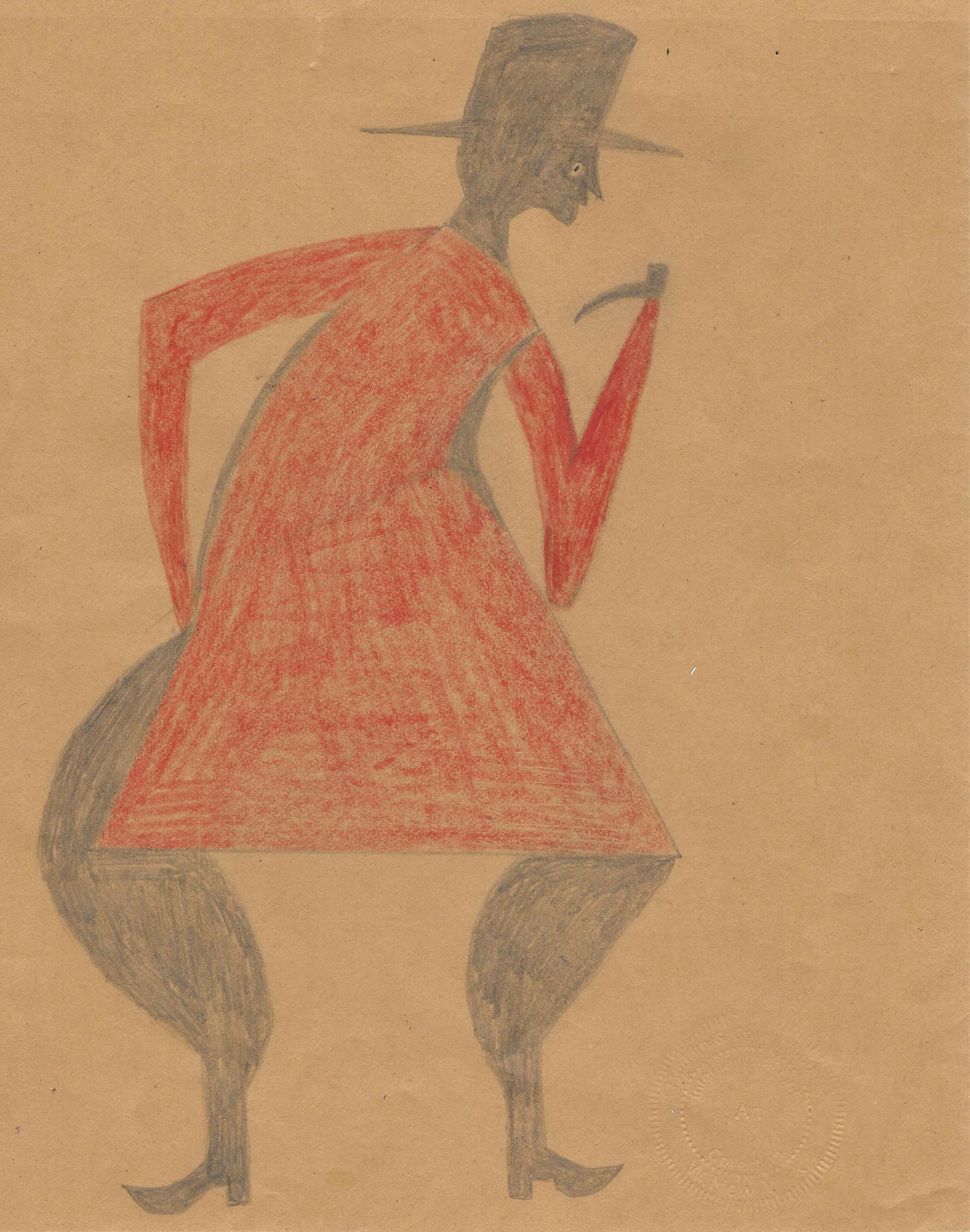 Bill Traylor Mixed Media Painting on Paper: Bill Traylor Mixed Media Painting on Paper. Approx Size: 10 x 8 inches. This Lot has no established documentation. Therefore it is described in this catalog as in the manner of artist After. Good cond