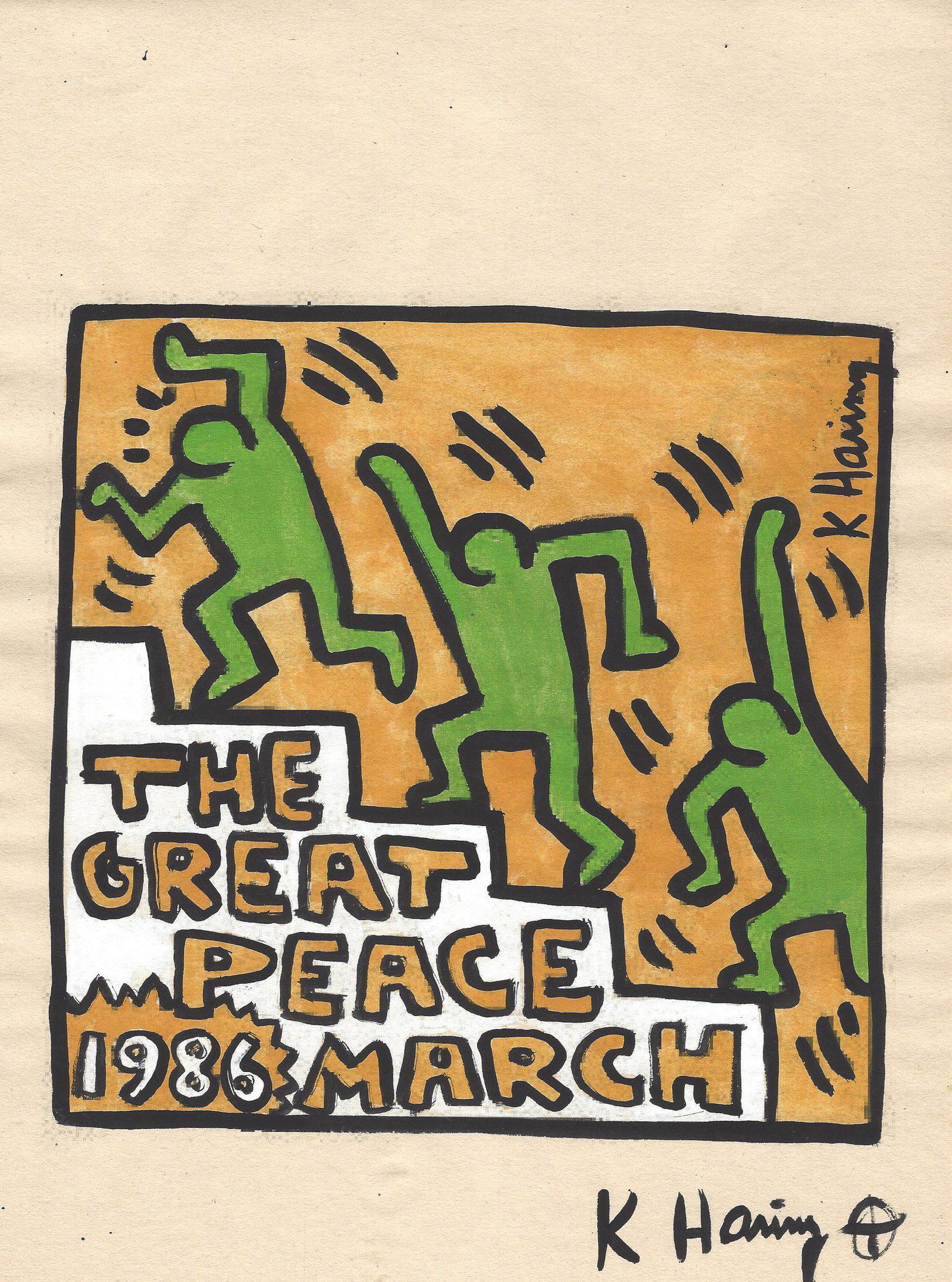 Signed Keith Haring Mixed Media on Paper. On verso: Signed Keith Haring Painting Mixed Media on Paper.On verso, also stamp.Approx Size: 11 3/4 x 8 1/2 inches.All lots that do not carry established documented provenance nor any past record of auction hi