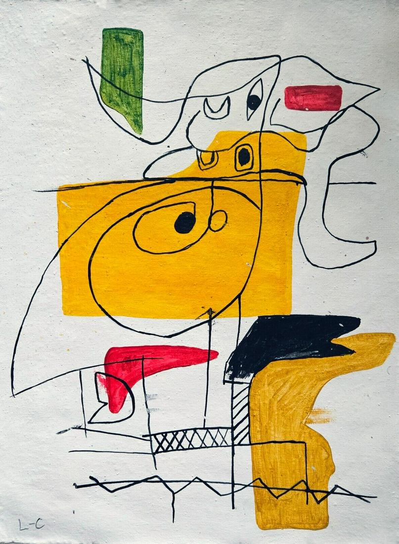 Vintage Abstract Canvas Signed L-C (Le Corbusier), Modern Art (1 of 3)
