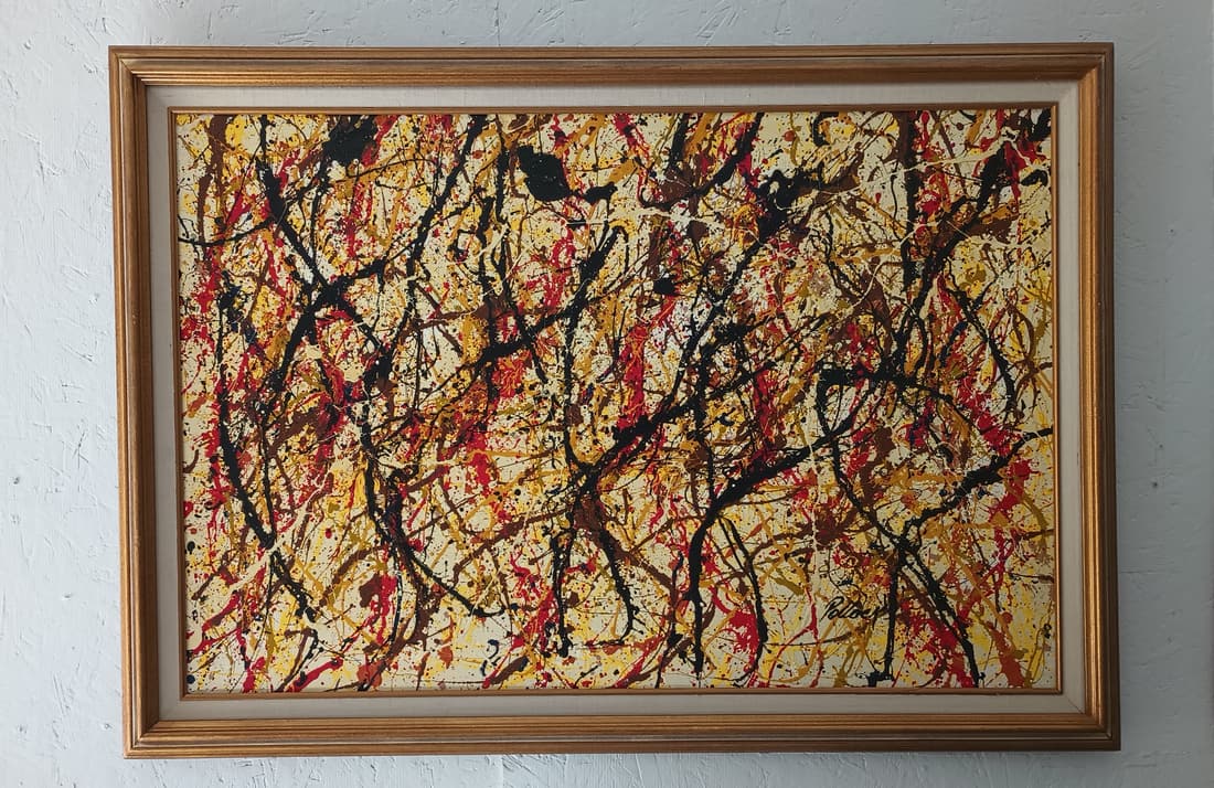 Signed Pollock Abstract Art Painting on Canvas Framed Gallery Stamp (1 of 8)
