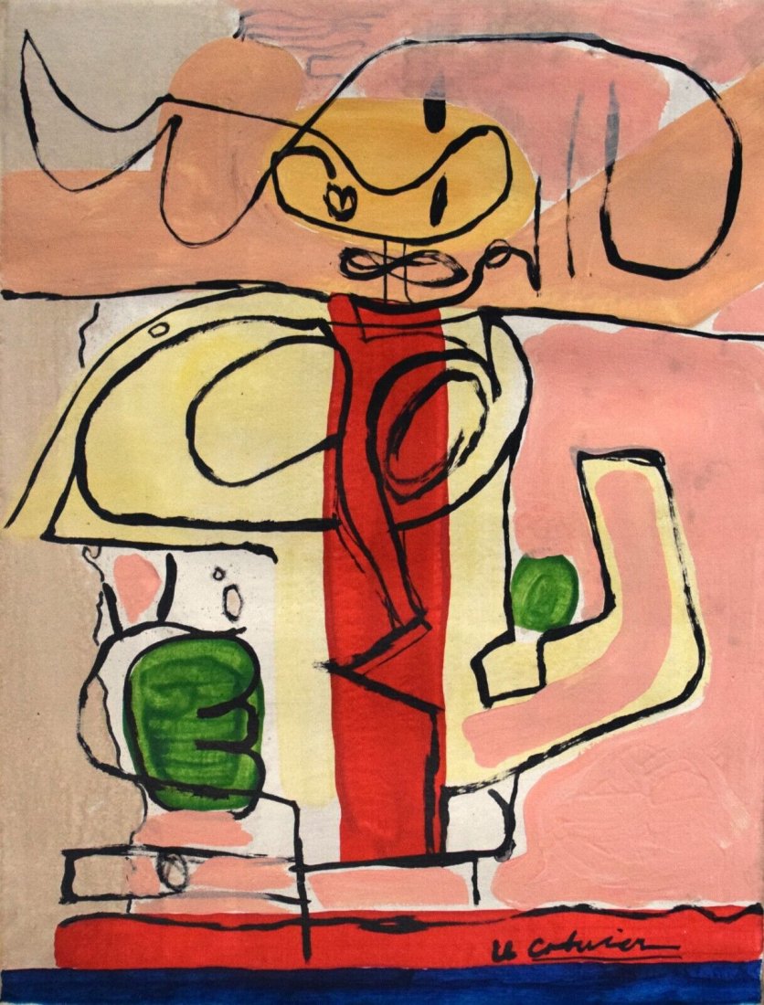 Abstract Painting on Canvas Signed Le Corbusier, Modern Art (1 of 4)
