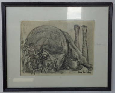 Original charcoal Drawing 1963 by Vern Livingston: Original charcoal Drawing by Vern Livingston - 1963 - Approx Opening Size:10 1/2x 14 Inches. Approx Frame Size: 17x 21 x 1 Inches