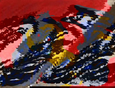 Vintage Abstract Painting Signed Appel: Vintage Abstract Painting Signed Appel. Size Approx: 20 x 18 Inches. Any condition statement is given as a courtesy to a client, is an opinion and should not be treated as a statement of fact and Esta