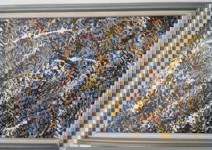 Signed Pollock Abstract Art Painting on Canvas: Signed Pollock Abstract Art Painting on Canvas. Approx Painting: 36 x 24 - Frame: 41 x 29 1/2 x 2 Inches. Painting is done in the modern abstract expressionist style for which Pollock is known. It is