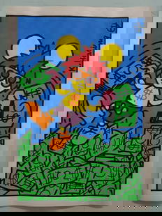 Signed Keith Haring Mixed Media on Paper Pop Art: Signed KEITH HARING Mixed Media on Paper POP ART. On verso, also NY stamp Approx Size: 11 3/4 x 8 1/4 inches. Provenance: This item has limited provenance from an Upper New York estate. All lots that