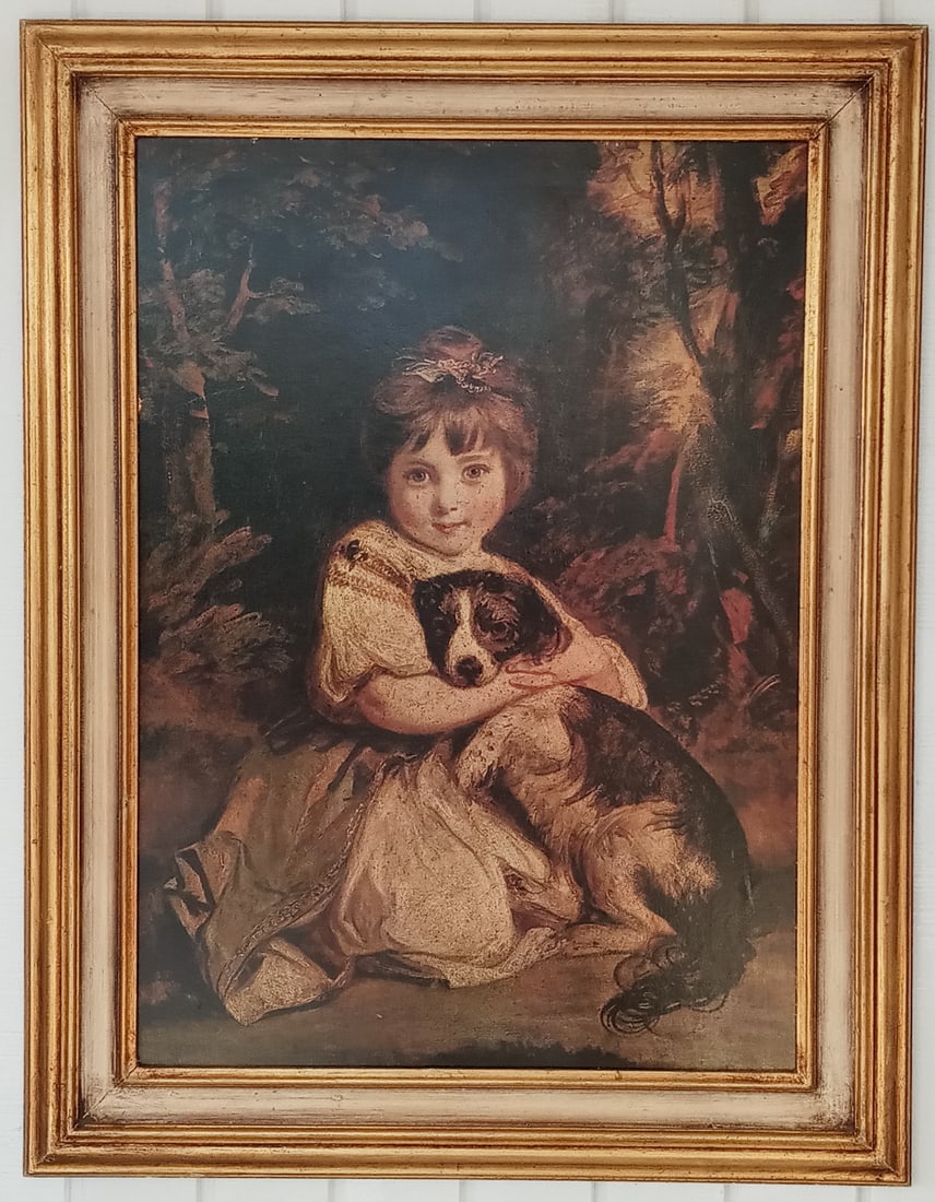 Lady W/ Dog Italy Print Paper on Masonite: Lady W/ Dog Italy Print Paper on Masonite . - Framed. Print Size: 28 1/2 x 20 1/2 inches. Frame Size: 34 1/2 x 26 1/2 x 2 inches. SEE PHOTOS.Mixed Medium on Paper/Masonite. Wood Frame - Frame may have