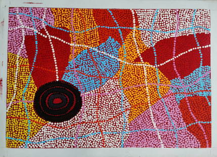 Abstract Indigenous Australian Art Dot Painting on Canvas: Abstract Indigenous Australian Art Dot Painting on Canvas, , Painting Size Approx: 36 x 24 Inches. . Sold as is. Any condition statement is given as a courtesy to a client, is an opinion and should no
