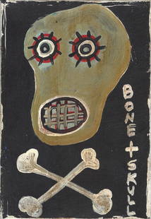 1985 JMB SIGNED Painting NYC BONE+SKULL Graffiti Painting: 1985 JMB SIGNED Painting NYC BONE+SKULL Graffiti Painting.Size Approx : 4 x 6 inches. NYC souvenir Street Art from Subway Portfolio,1980â€™s.It is being sold in the manner or style of the artist