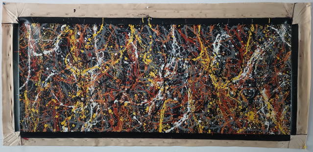 XXL Huge Signed Jackson Pollock Abstract Art Painting on Canvas.: XXL Signed Jackson Pollock Abstract Art Painting on Canvas. Approx Canvas Size:69 x 32 inches.Painting is done in the modern abstract expressionist style for which Pollock is known. It is being sold i