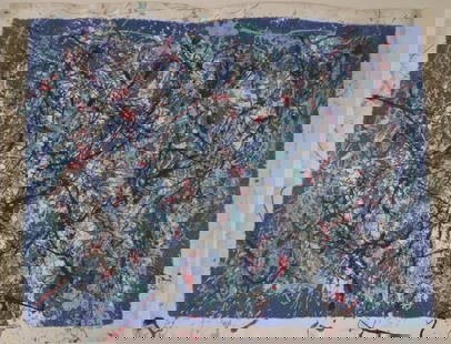 XL Signed Pollock Abstract Art Painting on Canvas: XL Signed Pollock Abstract Art Painting on Canvas. Approx Canvas Size:61 x 47 inches.Canvas will be ship rolled Painting is done in the modern abstract expressionist style for which Pollock is known.