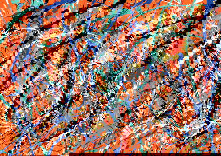 Jackson Pollock Abstract Painting on Paper: Jackson Pollock Abstract Painting on Paper -Approx Painting Size: 17 1/2 x 12 1/2 Inches. Painting is done in the modern, abstract expressionist style for which Pollock is known. It is being sold in t