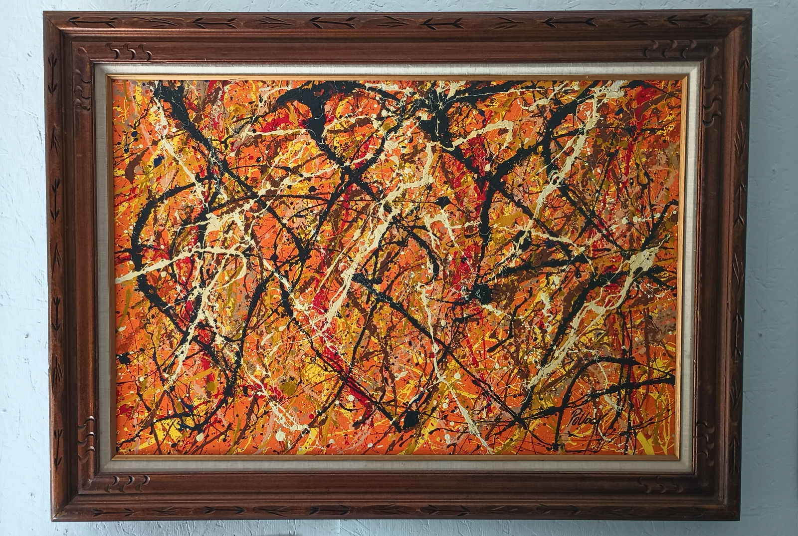Signed Pollock Abstract Art Painting on Canvas Framed Gallery Stamp (1 of 7)