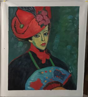 Alexej Jawlensky Painting Schokko with Red Hat: Alexej Jawlensky Painting Schokko with Red Hat Large Size Painting Canvas on Canvas, Modern Art. Approx Painting Size: 24 x 20 inches. Approx Canvas Size: 27 x 25 inches.SEE Photos as part of the desc