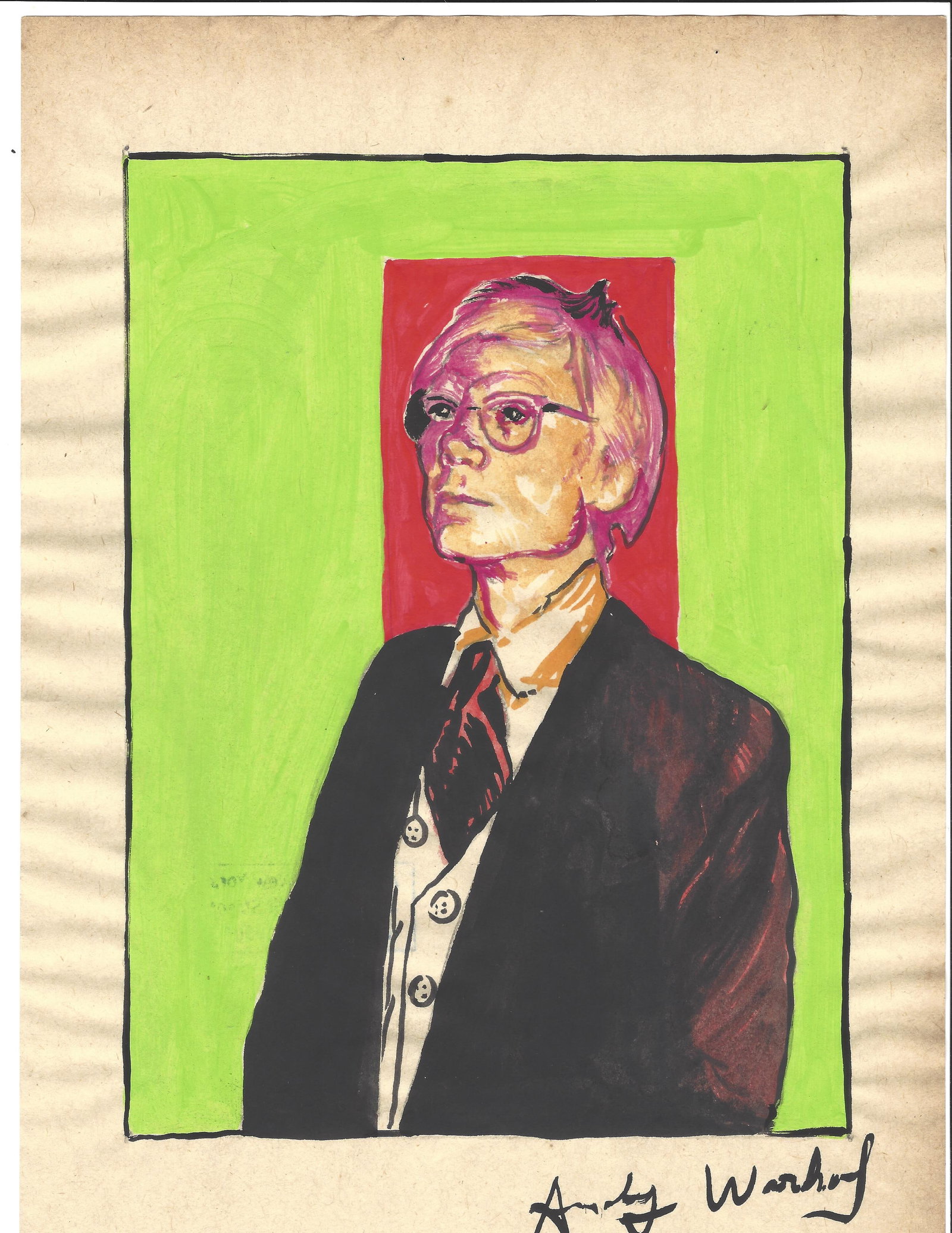 Signed Andy Warhol Mixed Media on Paper: Signed Andy Warhol Mixed Media on Paper. On verso, also stamp inscribed Authorized by the Andy Warhol Foundation. Approx Size: 11 3/4 x 8 1/4 inches. Provenance: This item has limited provenance from 