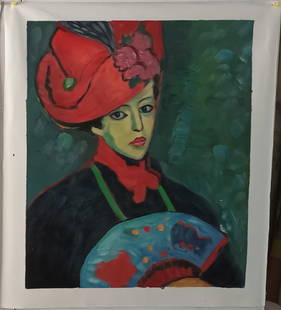 Alexej Jawlensky Painting Schokko with Red Hat: Alexej Jawlensky Painting Schokko with Red Hat Large Size Painting Canvas on Canvas, Modern Art. Approx Painting Size: 24 x 20 inches. Approx Canvas Size: 27 x 25 inches.SEE Photos as part of the desc