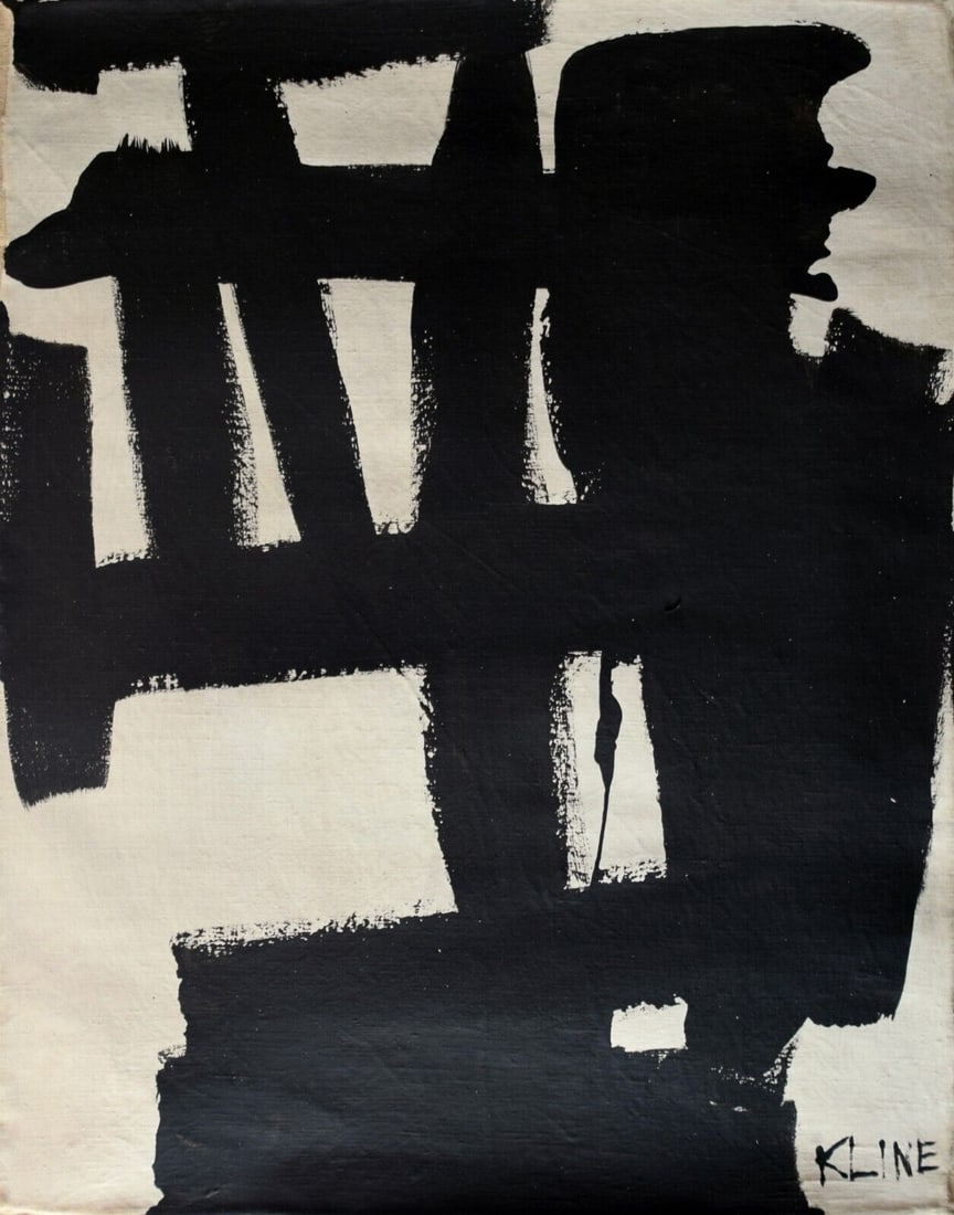 Vintage Abstract Painting on Canvas Signed Kline, Modern Old 20th, Modern Art (1 of 4)
