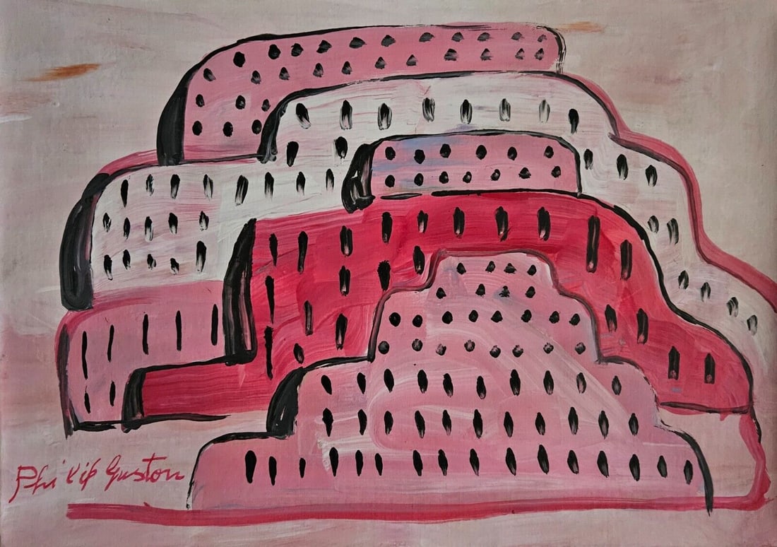 Vintage Abstract Painting on Canvas Signed  Philip Guston, Modern Old 20th Century Art (1 of 4)