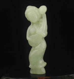 Old Natural Jade Hand-Carved Female Musician with Harp: Old Natural Jade Hand-Carved Female Musician with Harp Approx Size: Size in mm :75mm*22mm*16mm Size in inch:3.0inch*0.9inch*0.6inch Pictures are as accurate as possible, however color may look differe