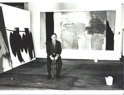 American Artist Robert Motherwell Poses In His Loft 1962: American Artist Robert Motherwell Poses In His Loft 1962 Print Photography. Approx Size: 11 3/4 x 8 1/4 inches . Provenance: New York-Based Photography Collector & Curator - Collection Vintage and Rar