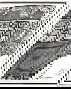 1980 Photo Drawing by Artist Frederic Hundertwass: 1980 Photo Drawing by Artist Frederic Hundertwasser -.. Photo size: 10 x 8 inches. Provenance: New York-Based Photography Collector & Curator -Collection of Rare Photographs. Note: Please study the im