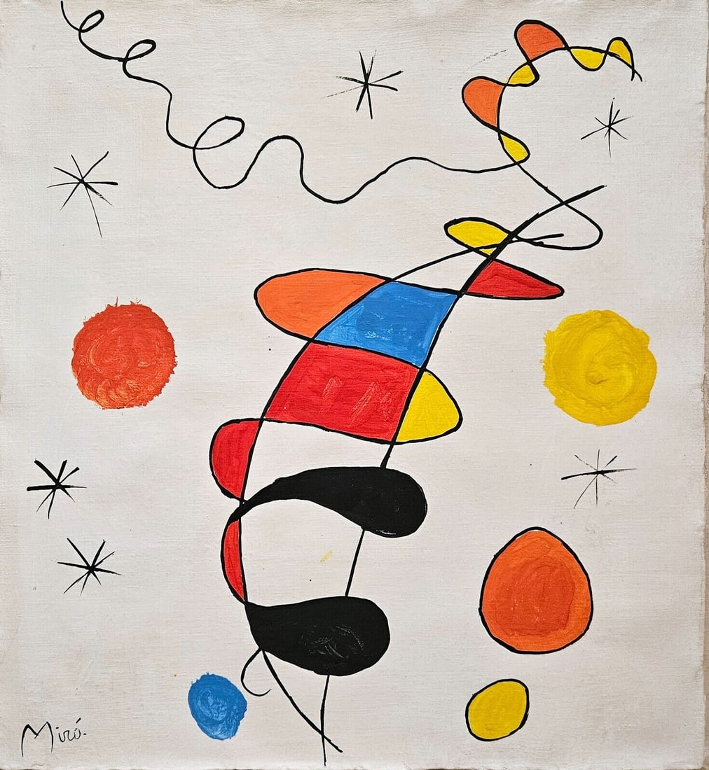 Signed Miro Mixed Media Painting on Canvas (1 of 4)