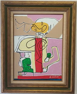 Vintage Abstract Canvas Painting Framed Signed Le Corbusier: Vintage Abstract Canvas Painting Framed Signed Le Corbusier, Modern Art. Approx Canvas Size: 23 1/2 x 17 1/2 inches. Approx Frame Size: 312 x 26 inches.SEE Photos as part of the description. Sold in