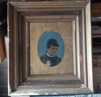 Antique Photo Portrait Painted Underglass: Antique Photo Portrait Painted Underglass - Approx Painting Size: 12 x 10 inches - Approx Frame Size: 19 x 17 x 3. SEE PHOTOS as part of the description. SEE PHOTO FOR CONDITION. FRAME MISSING