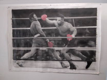 Ali vs. Mike Tyson Mural Huge Oil Painting on Canvas: Ali vs. Mike Tyson Mural Huge Oil Painting on Canvas. Title: Ali-Tyson 2013. Medium: oil on canvas. Size Approx : 72 x 50 inches. unstretched. Will be shipped rolled in tubes and ready to hang like