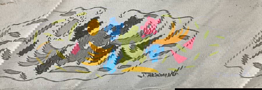 Gustavo Jaramillo (b.1956) Colombian Surrealism Modernism New York Artist: Gustavo Jaramillo (b.1956) Colombian Surrealism Modernism New York Artist,Original Painting on Canvas, Measurements:18 x 6 Inches.