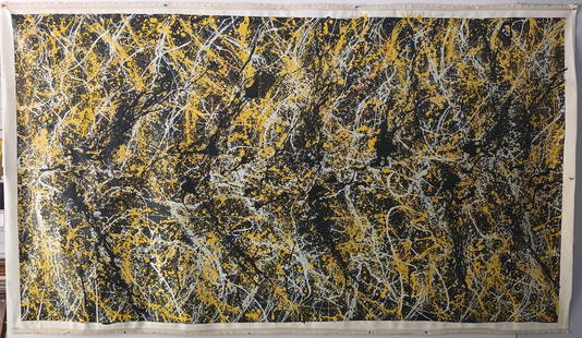 Gigantic Large XXL Signed Jackson Pollock Abstract Art Painting on Canvas: Gigantic Large XXL Signed Jackson Pollock Abstract Art Painting on Canvas. Stamped on Reverse. Approx Canvas Size:105 1/2 x 61 inches.(NY-56) Painting is done in the modern abstract expressionist styl