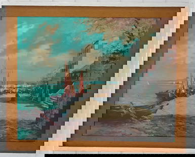 ITALY OIL PAINT PRINT ON CANVAS FRAMED.: ITALY OIL PAINT PRINT ON CANVAS FRAMED. Approx Painting Size: 20 x 16 inches - Approx Frame Size: 24 x 28 x 3 Inches - Some Scratch on frame.Vintage Condition. See Photos for condition. We pack & Ship