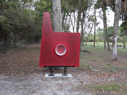 ABSTRACT METAL OUTDOOR INDUSTRIAL STEEL SCULPTURE MODERN CONTEMPORARY: ABSTRACT METAL OUTDOOR INDUSTRIAL STEEL SCULPTURE MODERN CONTEMPORARY LAWN GARDEN. Approximate Dimension: H-84 x W-54 12 x D-11 Inches.Base Plate : 8 x 8 inches x 3/8 Inch Thick -- 1/2 HoleIs Around 1