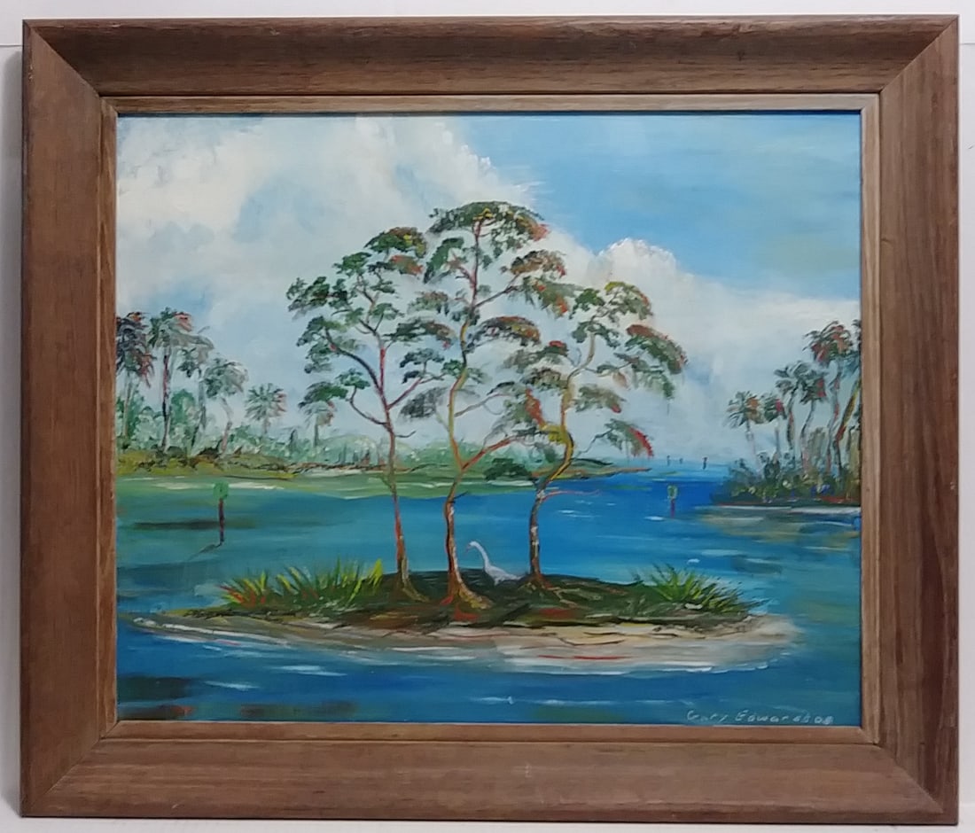 Garry Edward Signed Indian River FL Painting Landscaping on Masonite (1 of 3)