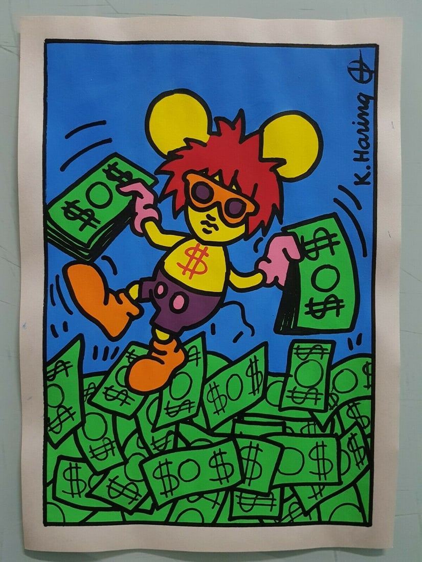 Signed Keith Haring Mixed Media on Paper Pop Art (1 of 4)