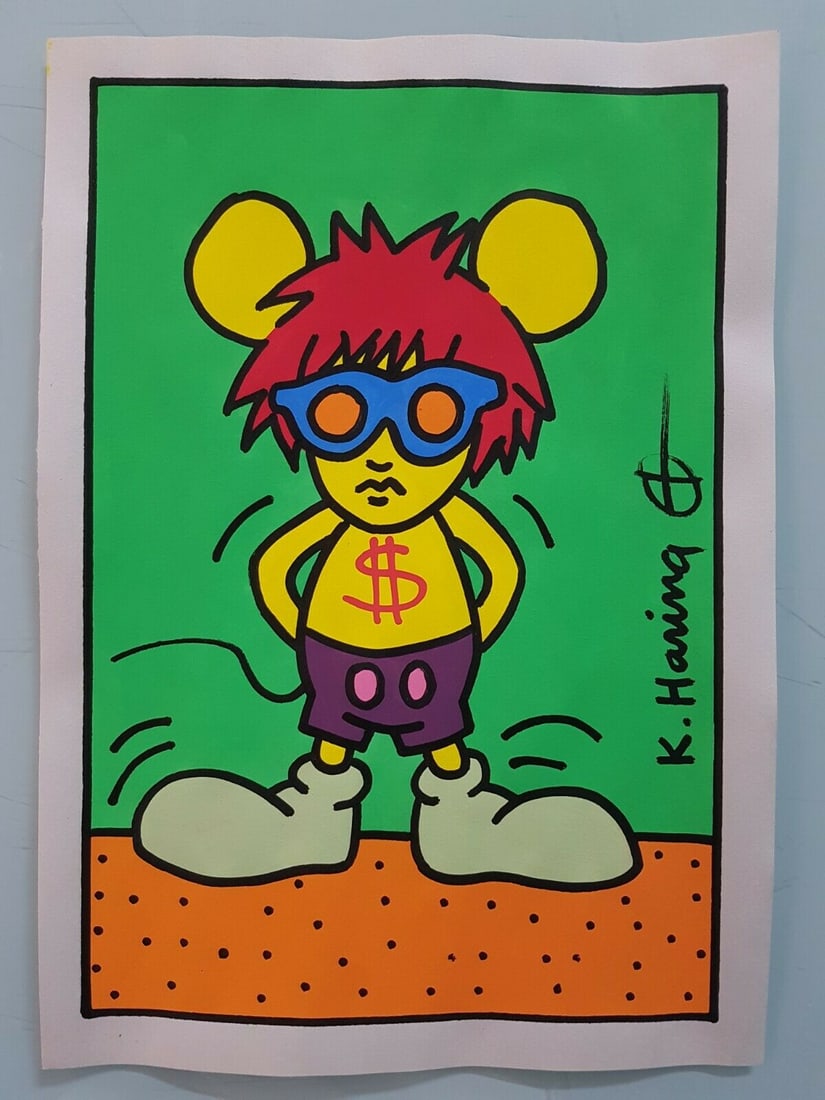 Signed Keith Haring Mixed Media on Paper Pop Art (1 of 4)