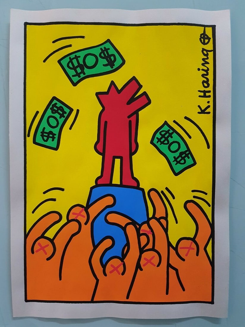 Signed KEITH HARING Mixed Media on Paper POP ART (1 of 4)