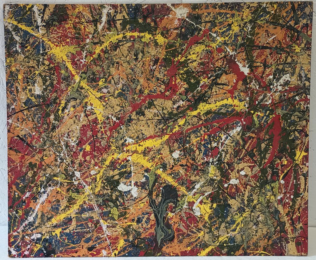 Jackson Pollock Abstract ArtPainting on Masonite: Jackson Pollock Abstract ArtPainting on Masonite. Approx Painting Size:: 24 x 18 inches.Painting is done in the modern abstract expressionist style for which Pollock is known. It is being sold in the