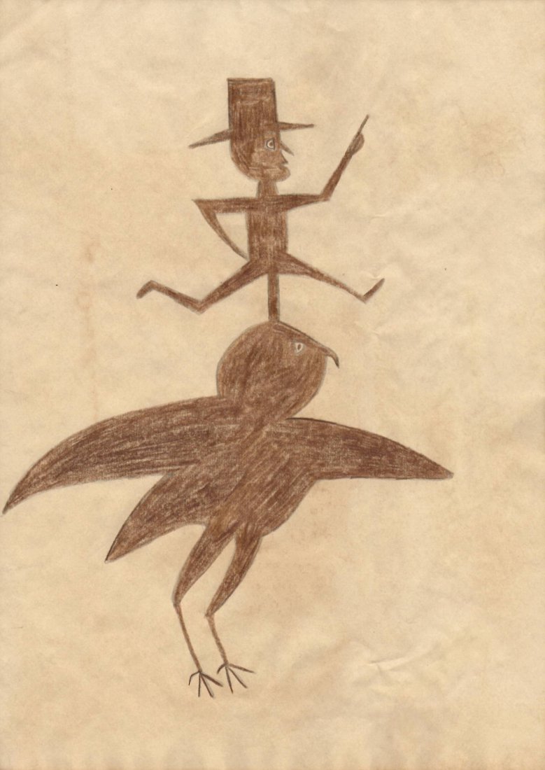 Bill Taylor Outsider Artist Painting on Paper Colored Pencil & Graphite Drawing (1 of 2)