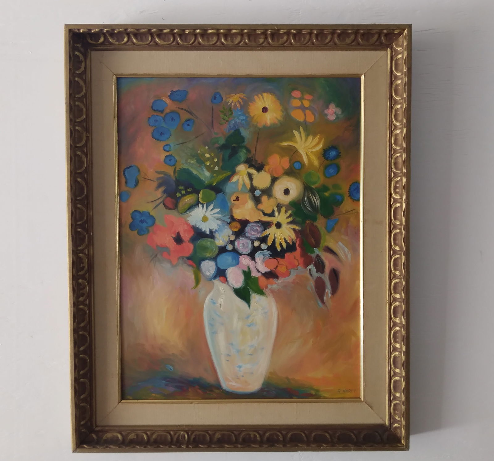 Signed R. Hardy  Vintage Oil Painting on Masonite Flower (1 of 6)