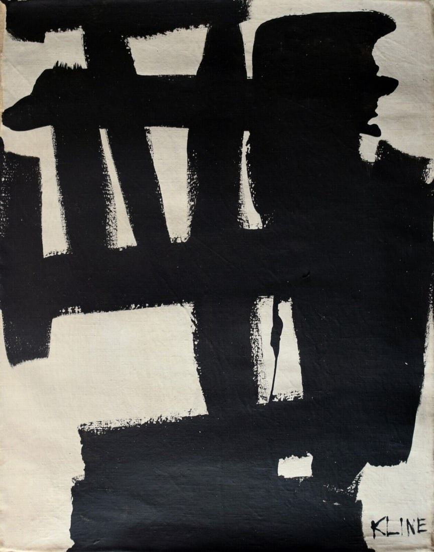 Vintage Abstract Painting on Canvas Signed Kline, Modern Old 20th, Modern Art (1 of 4)