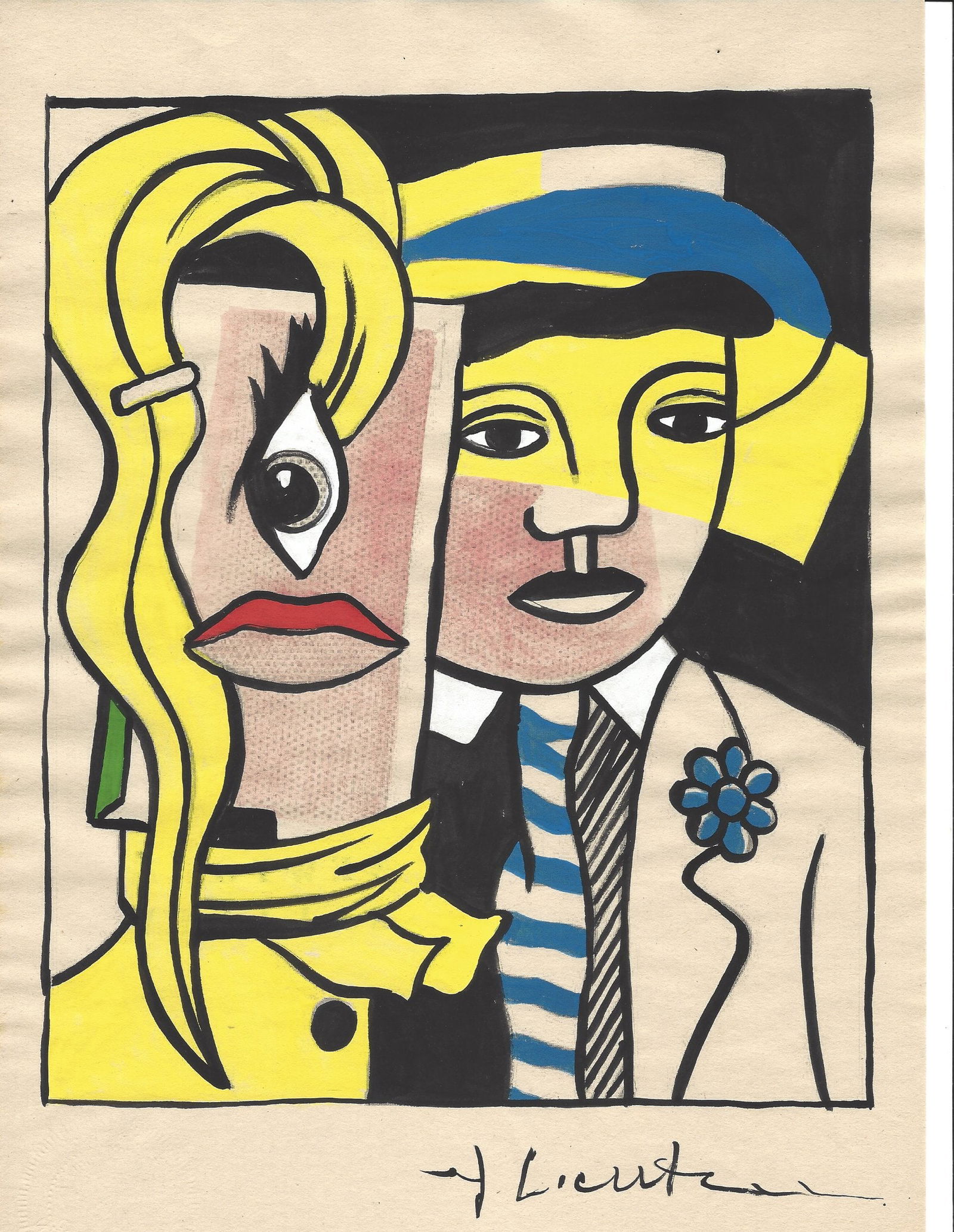 Mixed Media on Paper. Signed Lower right Roy Lichtenstein (1 of 2)