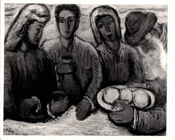 1955 Photography, The Three Visitors Painting By Reuven Rubin