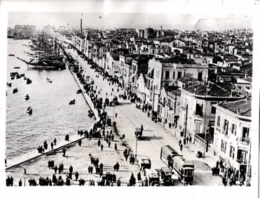 1940 Photo People & Ships at Port of Salonika off Coast of Greece