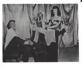 Vintage Bettie Page Back & White Photography Piano Lingerie