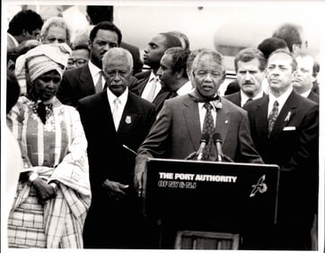 B&W VTG 1980s DAVID DINKINS, NELSON MANDELA & MARIO CUOMO PHOTO