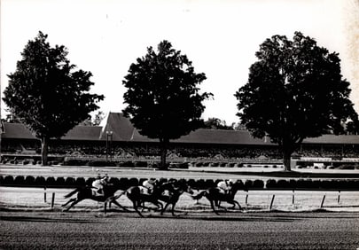 B&W Vtg 1960s Horse Racing at Saratoga Racing Track Oversized Photo