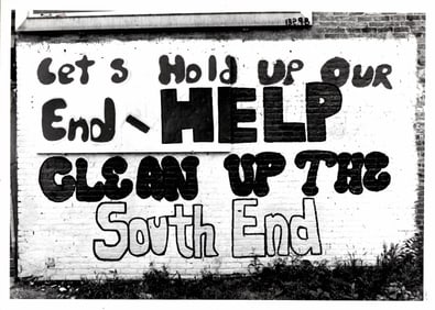 1974 Photography Sign Painted on Building "Help Clean Up the South End," Albany